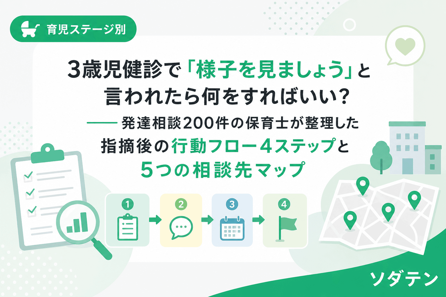 3歳児健診で「様子を見ましょう」と言われたら何をすればいい?──発達相談200件の保育士が整理した指摘後の行動フロー4ステップと5つの相談先マップ