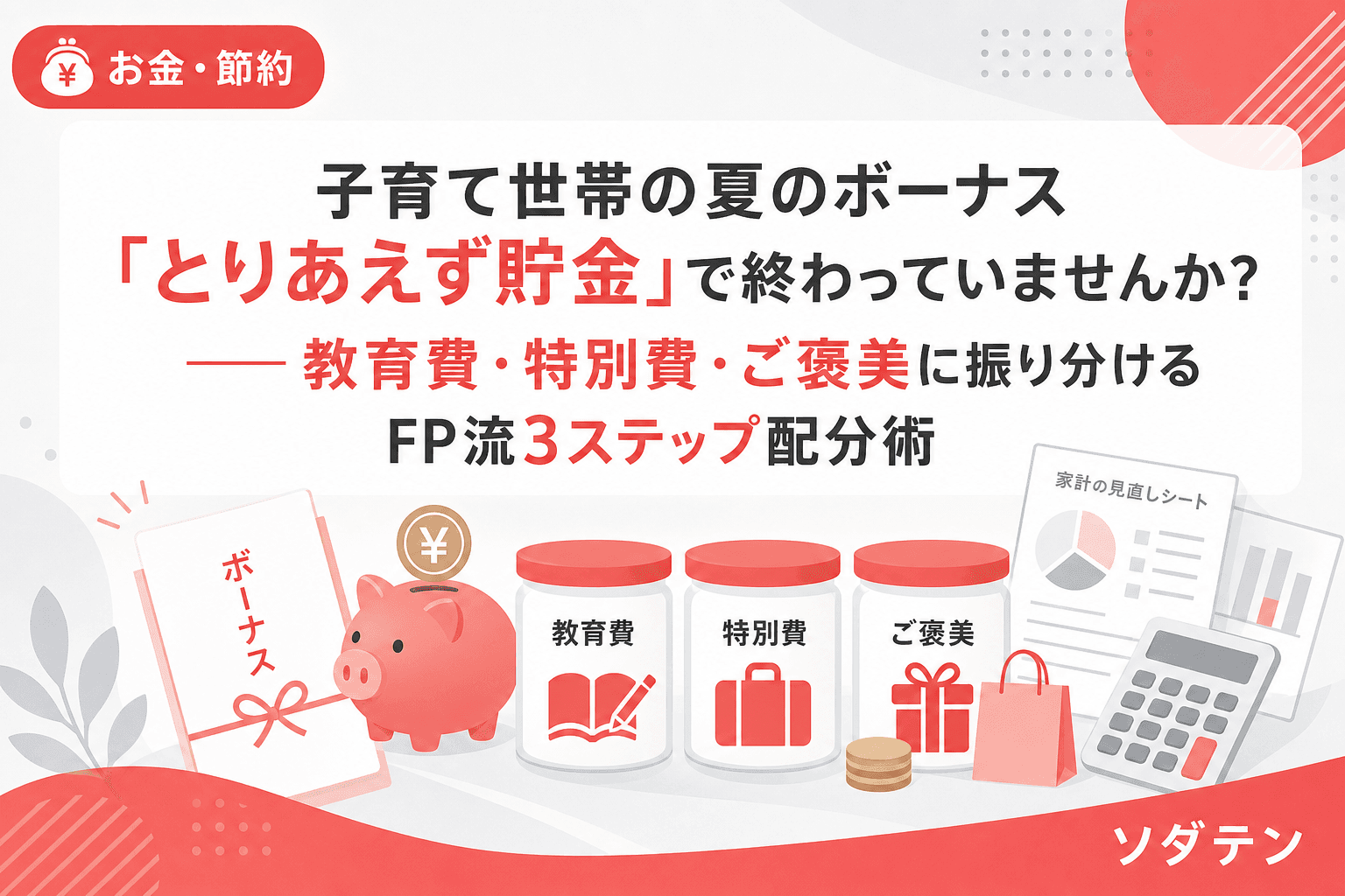 子育て世帯の夏のボーナス「とりあえず貯金」で終わっていませんか?──教育費・特別費・ご褒美に振り分けるFP流3ステップ配分術