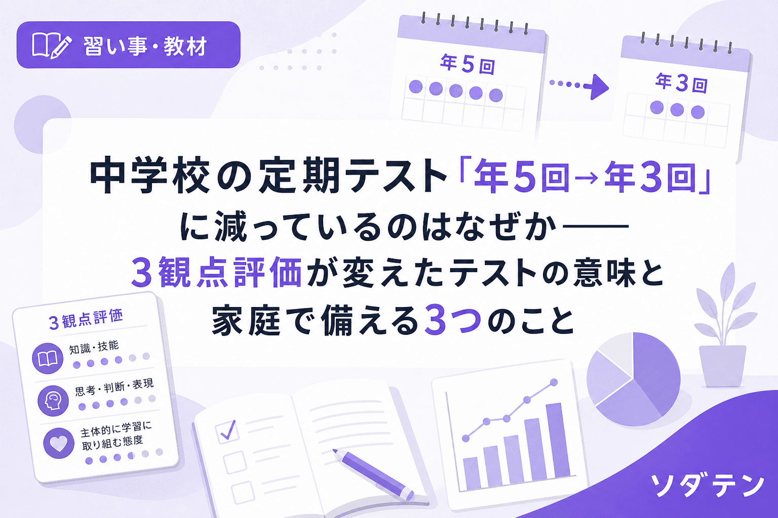 中学校の定期テスト「年5回→年3回」に減っているのはなぜか──3観点評価が変えたテストの意味と家庭で備える3つのこと