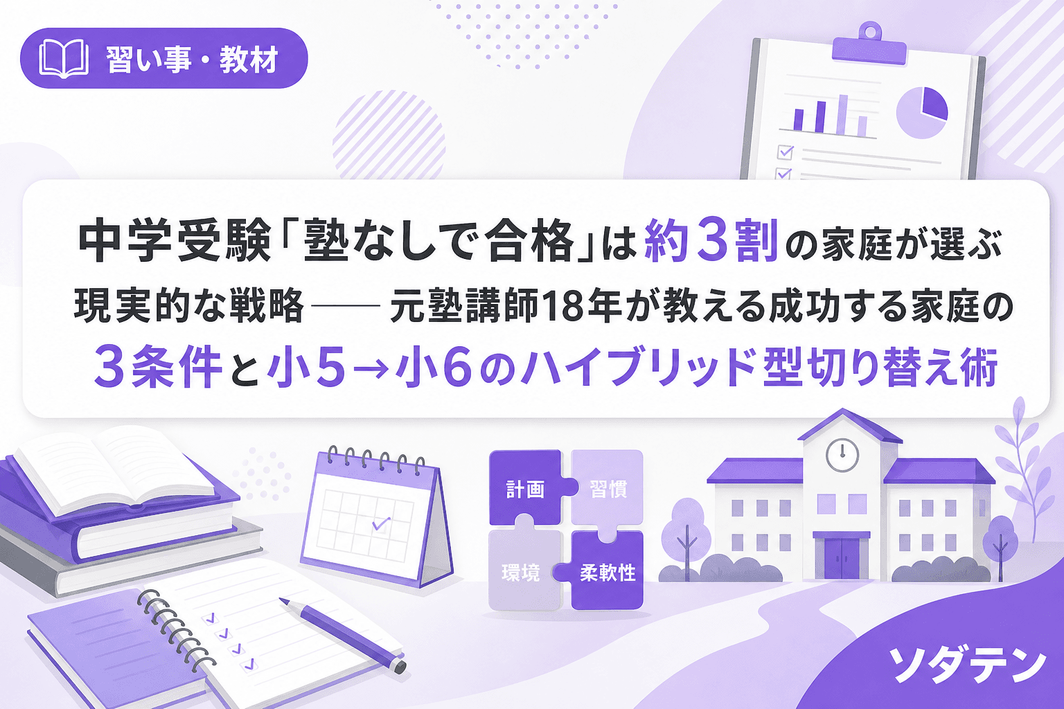 中学受験「塾なしで合格」は約3割の家庭が選ぶ現実的な戦略──元塾講師18年が教える成功する家庭の3条件と小5→小6のハイブリッド型切り替え術