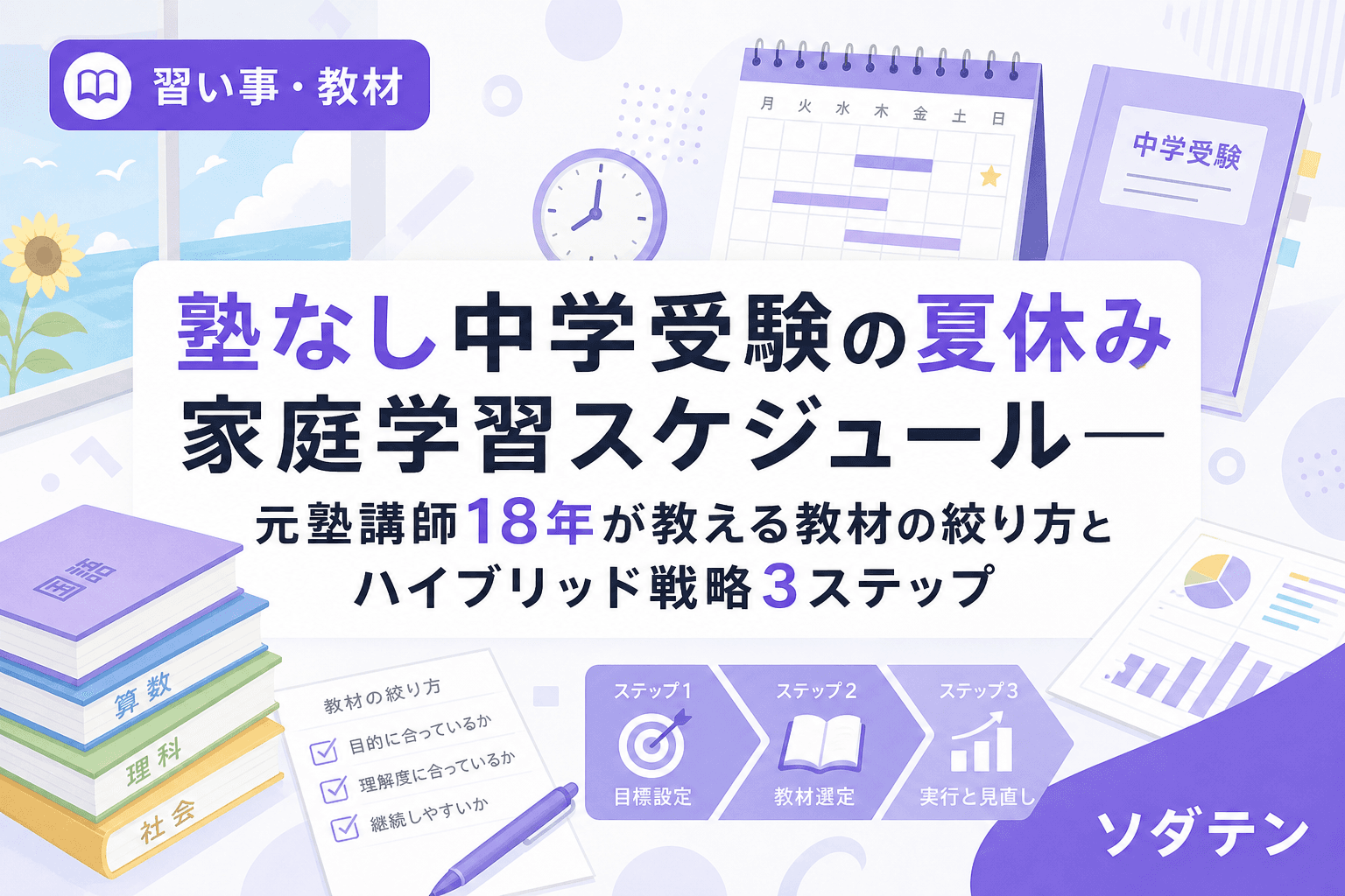 塾なし中学受験の夏休み家庭学習スケジュール──元塾講師18年が教える教材の絞り方とハイブリッド戦略3ステップ