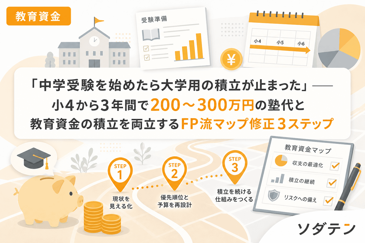 「中学受験を始めたら大学用の積立が止まった」──小4から3年間で200〜300万円の塾代と教育資金の積立を両立するFP流マップ修正3ステップ