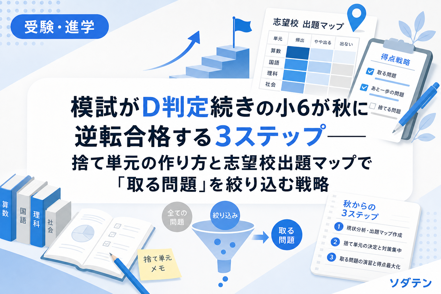 模試がD判定続きの小6が秋に逆転合格する3ステップ──捨て単元の作り方と志望校出題マップで「取る問題」を絞り込む戦略