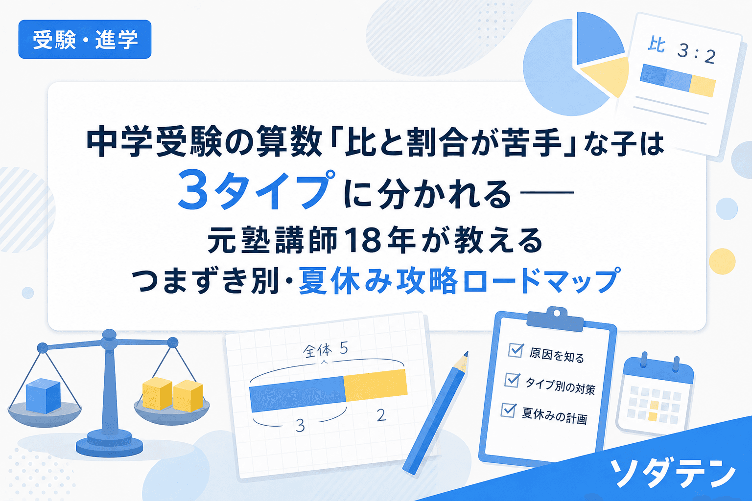 中学受験の算数「比と割合が苦手」な子は3タイプに分かれる──元塾講師18年が教えるつまずき別・夏休み攻略ロードマップ