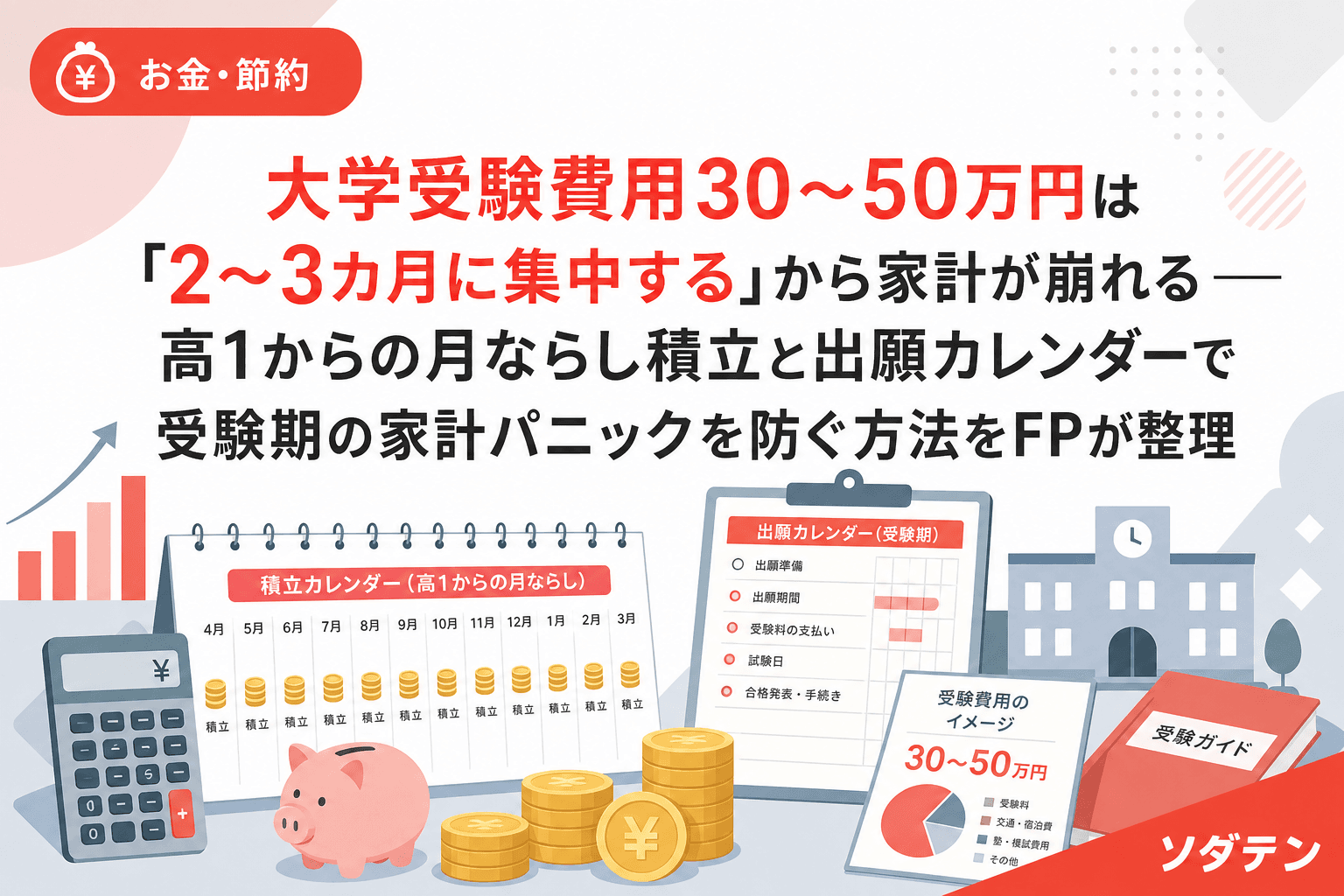大学受験費用30〜50万円は「2〜3カ月に集中する」から家計が崩れる──高1からの月ならし積立と出願カレンダーで受験期の家計パニックを防ぐ方法をFPが整理
