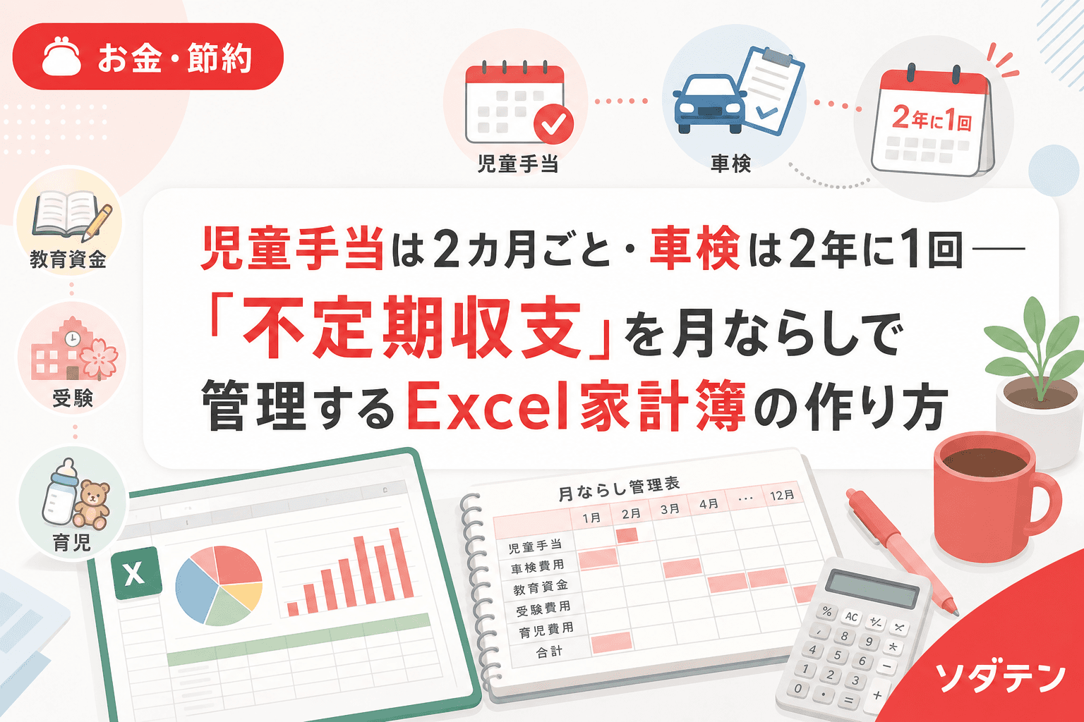 児童手当は2カ月ごと・車検は2年に1回──「不定期収支」を月ならしで管理するExcel家計簿の作り方