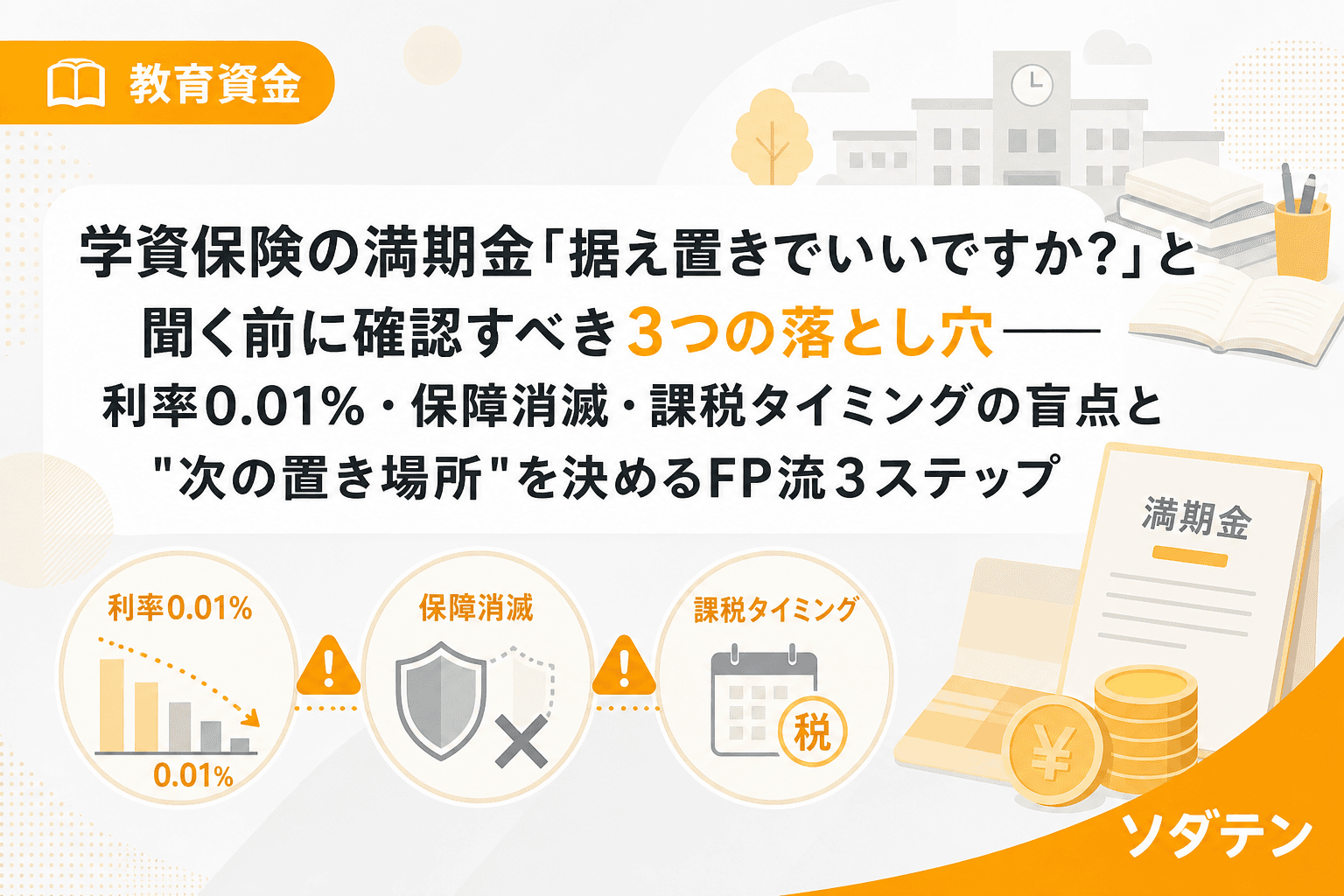 学資保険の満期金「据え置きでいいですか?」と聞く前に確認すべき3つの落とし穴──利率0.01%・保障消滅・課税タイミングの盲点と"次の置き場所"を決めるFP流3ステップ