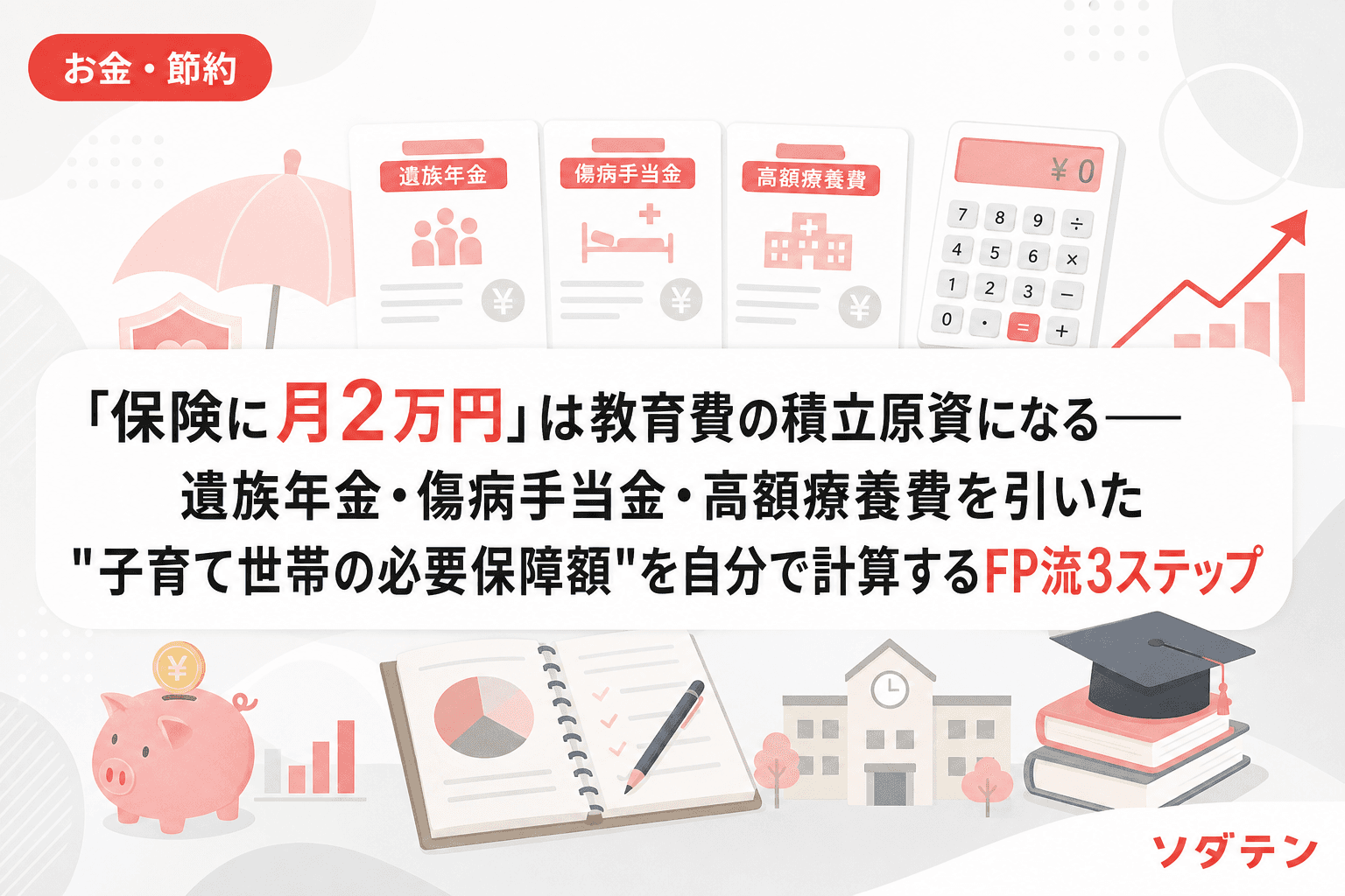 「保険に月2万円」は教育費の積立原資になる──遺族年金・傷病手当金・高額療養費を引いた"子育て世帯の必要保障額"を自分で計算するFP流3ステップ