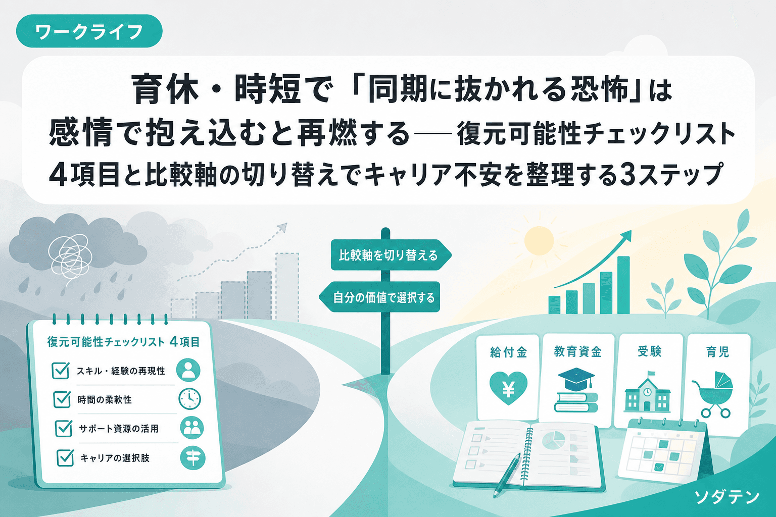 育休・時短で「同期に抜かれる恐怖」は感情で抱え込むと再燃する──復元可能性チェックリスト4項目と比較軸の切り替えでキャリア不安を整理する3ステップ