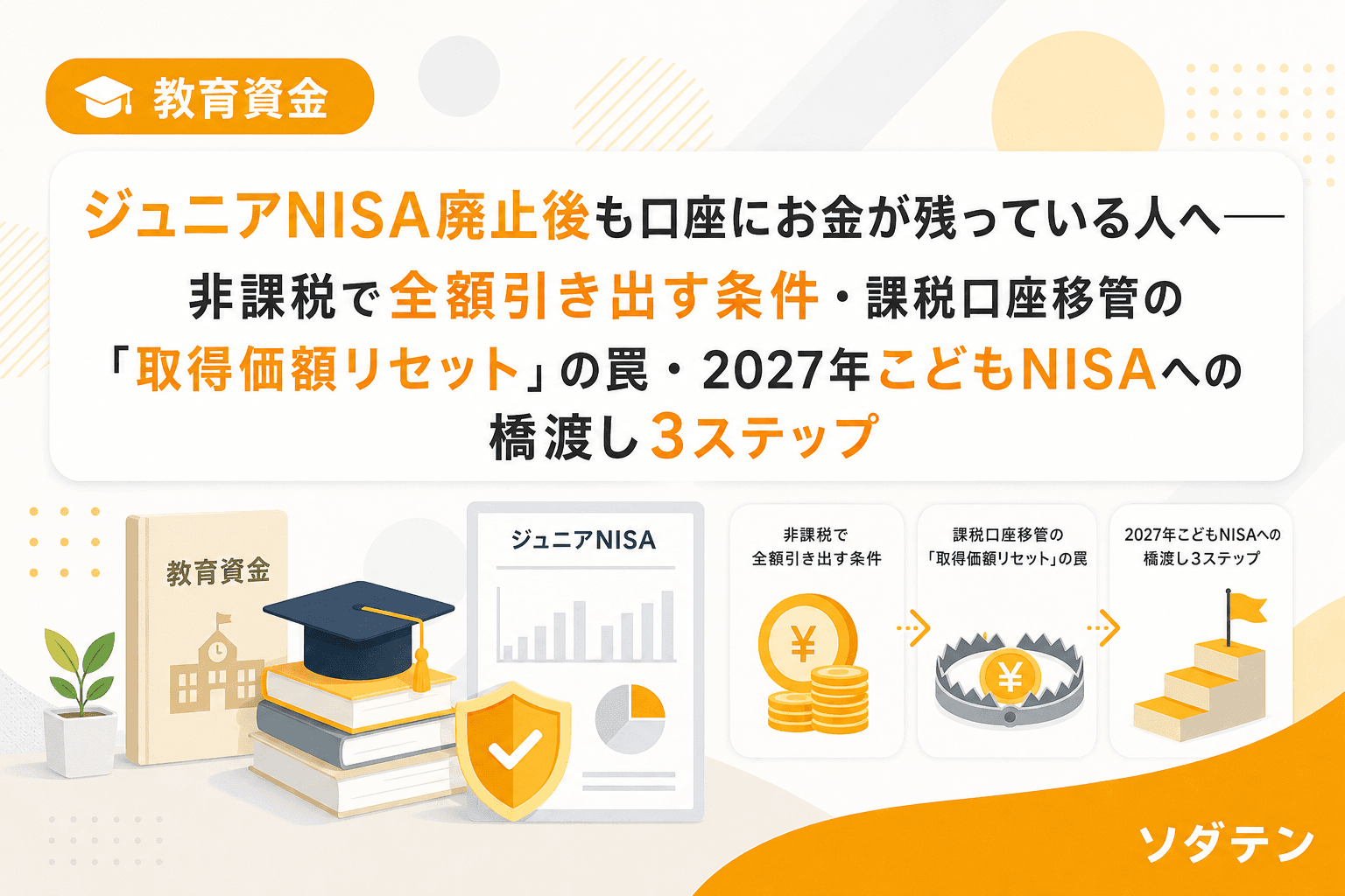 ジュニアNISA廃止後も口座にお金が残っている人へ──非課税で全額引き出す条件・課税口座移管の「取得価額リセット」の罠・2027年こどもNISAへの橋渡し3ステップ