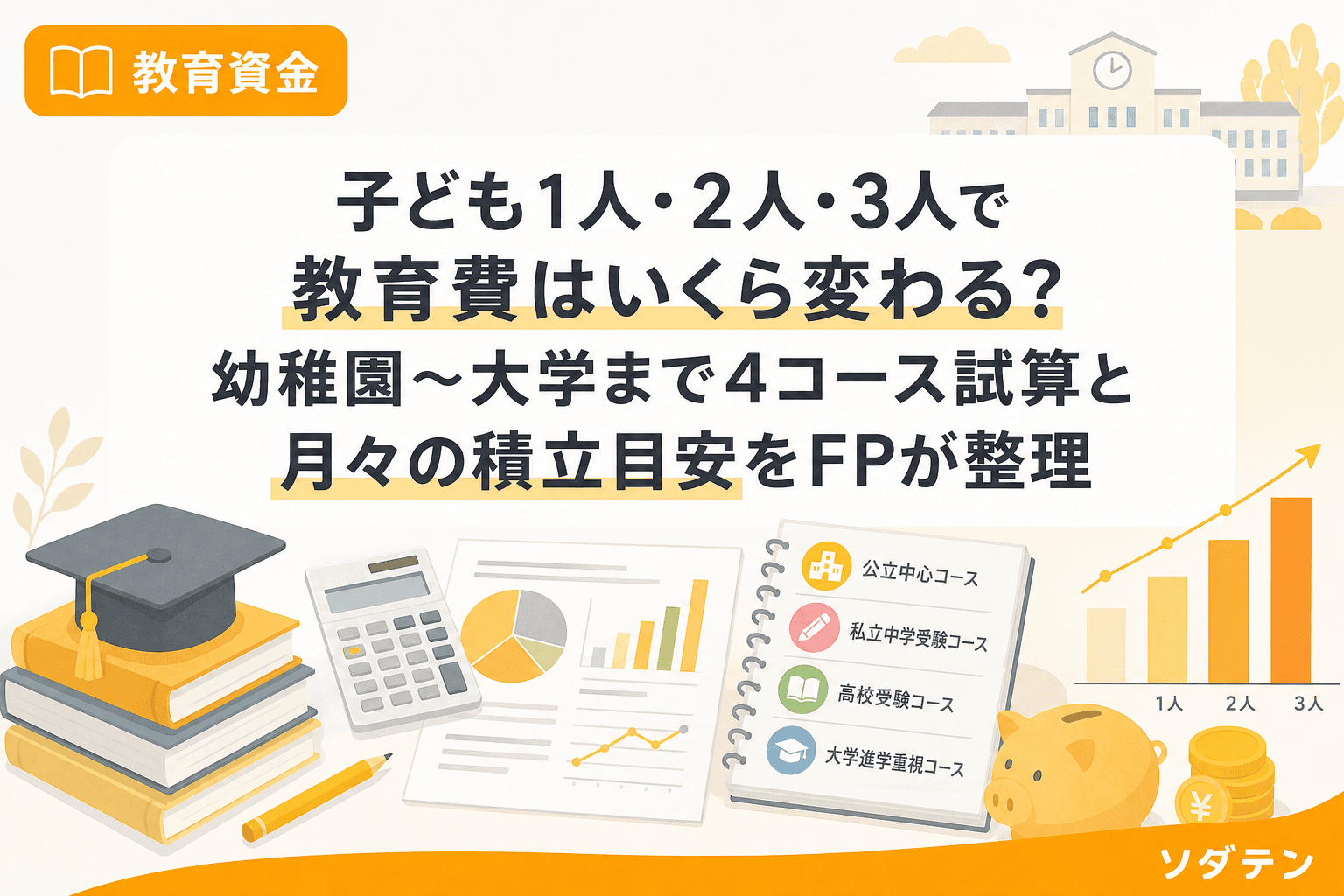 子ども1人・2人・3人で教育費はいくら変わる?幼稚園〜大学まで4コース試算と月々の積立目安をFPが整理