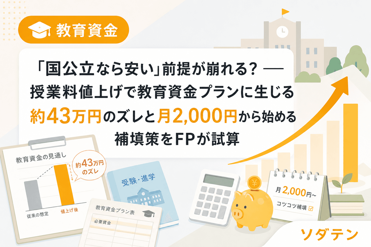 「国公立なら安い」前提が崩れる?──授業料値上げで教育資金プランに生じる約43万円のズレと月2,000円から始める補填策をFPが試算