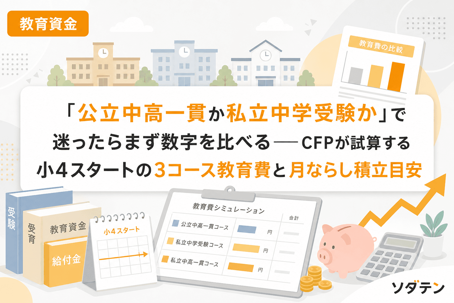 「公立中高一貫か私立中学受験か」で迷ったらまず数字を比べる──CFPが試算する小4スタートの3コース教育費と月ならし積立目安