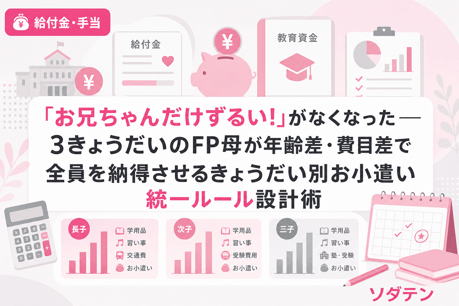 「お兄ちゃんだけずるい!」がなくなった──3きょうだいのFP母が年齢差・費目差で全員を納得させるきょうだい別お小遣い統一ルール設計術