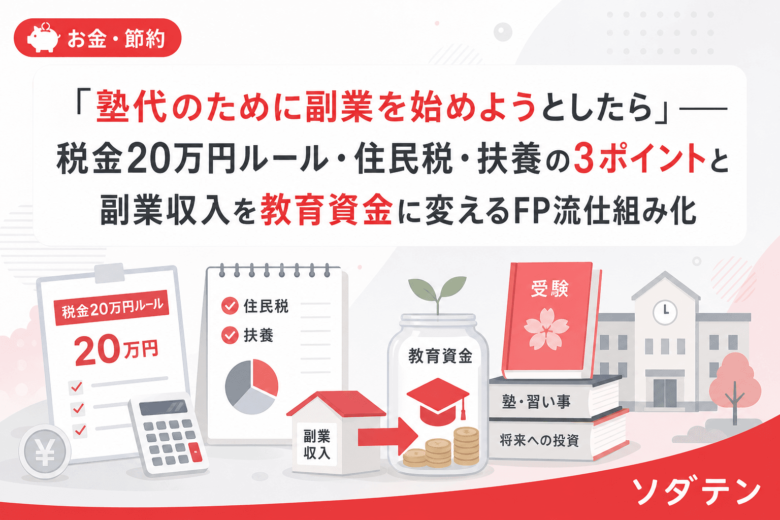「塾代のために副業を始めようとしたら」── 税金20万円ルール・住民税・扶養の3ポイントと副業収入を教育資金に変えるFP流仕組み化