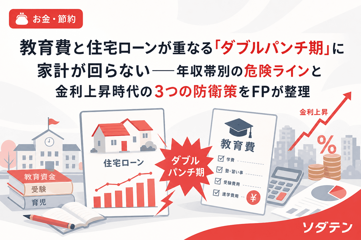 教育費と住宅ローンが重なる「ダブルパンチ期」に家計が回らない──年収帯別の危険ラインと金利上昇時代の3つの防衛策をFPが整理
