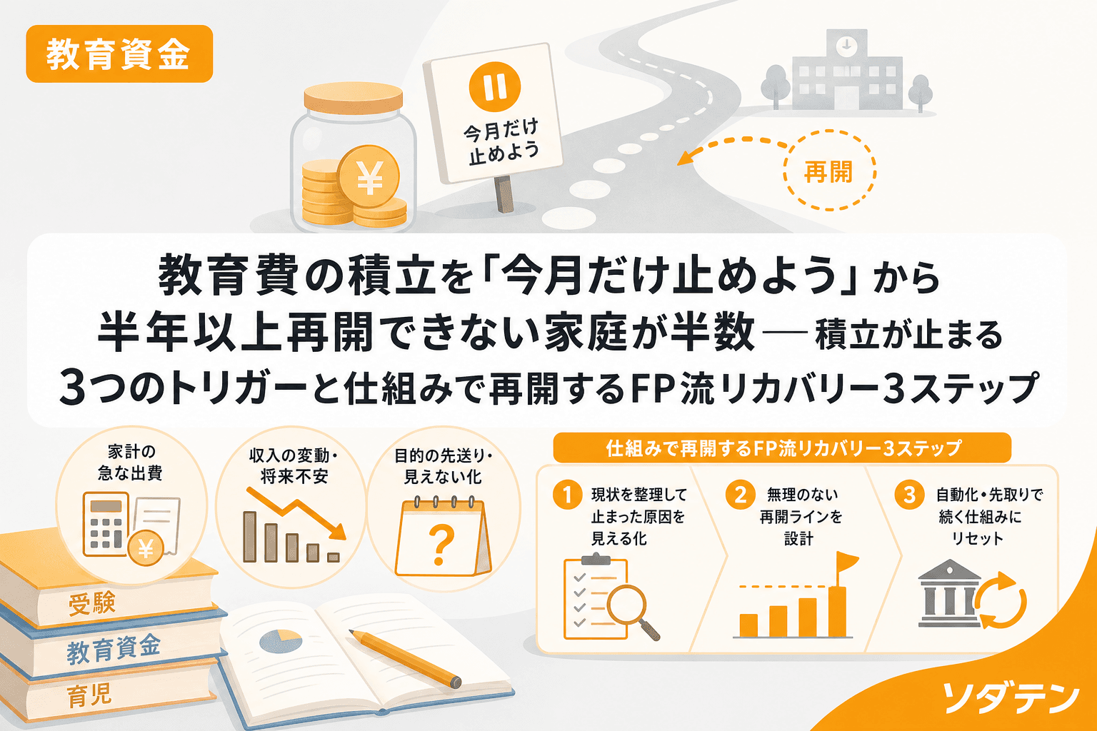 教育費の積立を「今月だけ止めよう」から半年以上再開できない家庭が半数──積立が止まる3つのトリガーと仕組みで再開するFP流リカバリー3ステップ