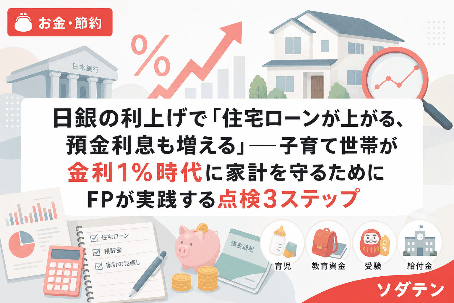 日銀の利上げで「住宅ローンが上がる、預金利息も増える」──子育て世帯が金利1%時代に家計を守るためにFPが実践する点検3ステップ