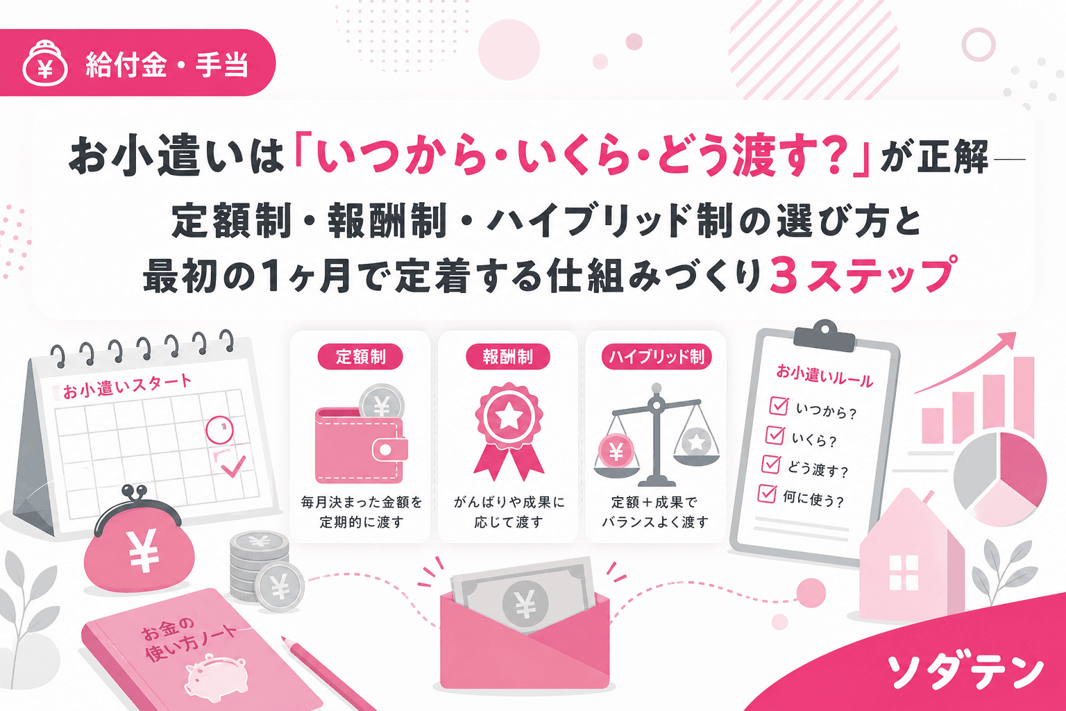 お小遣いは「いつから・いくら・どう渡す?」が正解──定額制・報酬制・ハイブリッド制の選び方と最初の1ヶ月で定着する仕組みづくり3ステップ