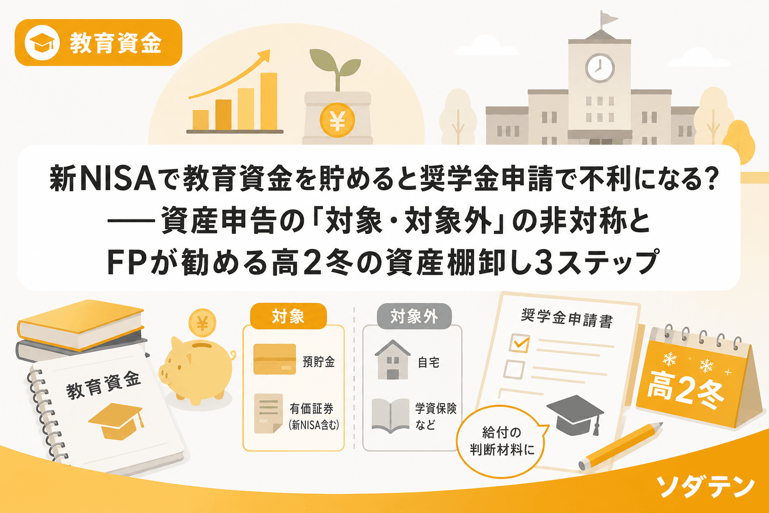 新NISAで教育資金を貯めると奨学金申請で不利になる?──資産申告の「対象・対象外」の非対称とFPが勧める高2冬の資産棚卸し3ステップ