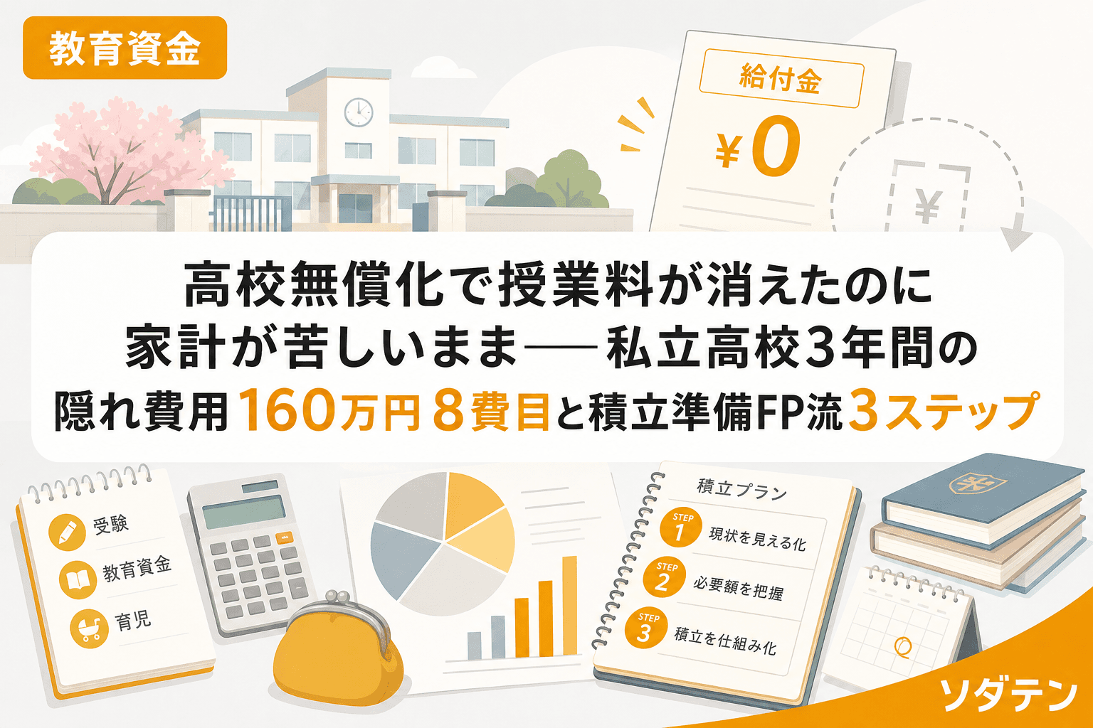 高校無償化で授業料が消えたのに家計が苦しいまま──私立高校3年間の隠れ費用160万円8費目と積立準備FP流3ステップ