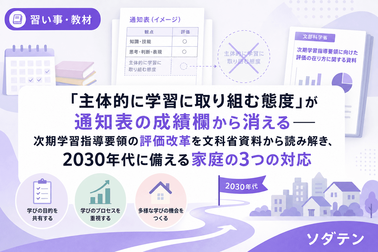 「主体的に学習に取り組む態度」が通知表の成績欄から消える──次期学習指導要領の評価改革を文科省資料から読み解き、2030年代に備える家庭の3つの対応