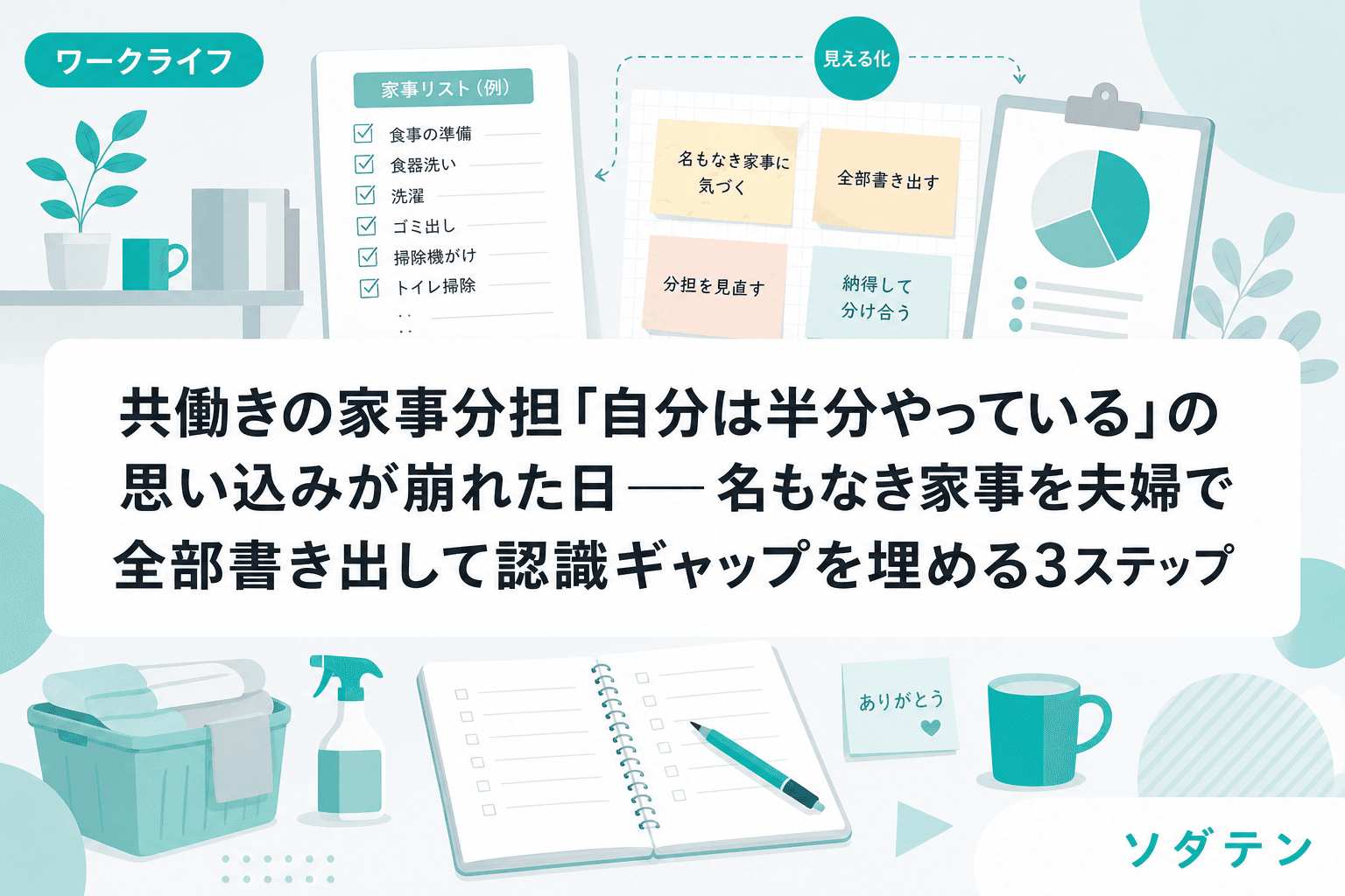 共働きの家事分担「自分は半分やっている」の思い込みが崩れた日──名もなき家事を夫婦で全部書き出して認識ギャップを埋める3ステップ